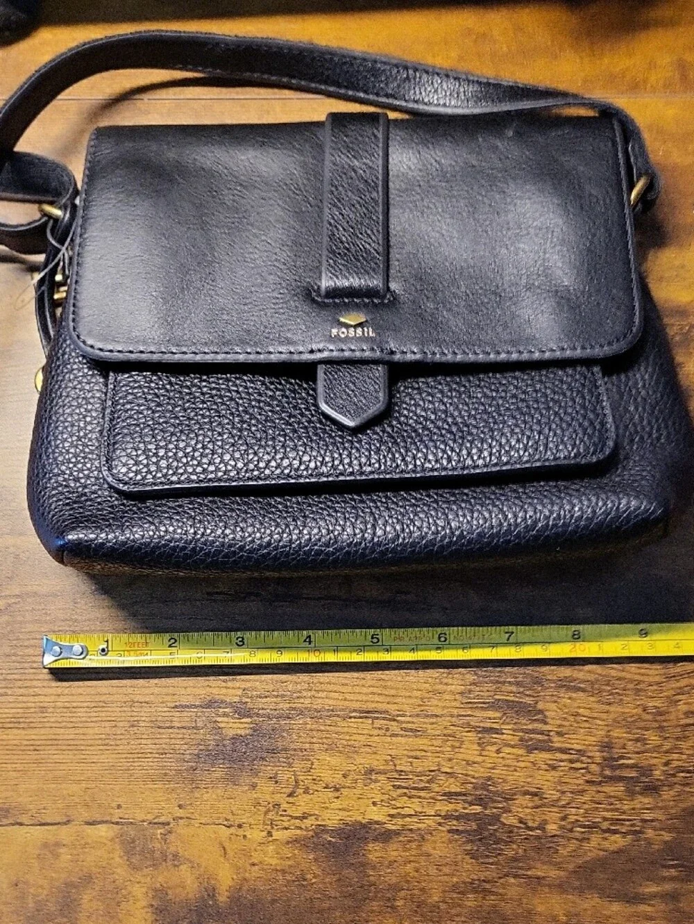 Fossil Black Leather Messenger Crossbody Bag